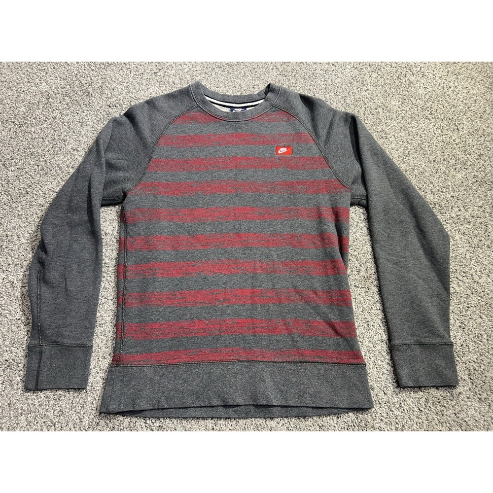 Vintage Nike Crew Neck Pullover Sweatshirt Cotton Gray‎ Red Stripes Men's Small